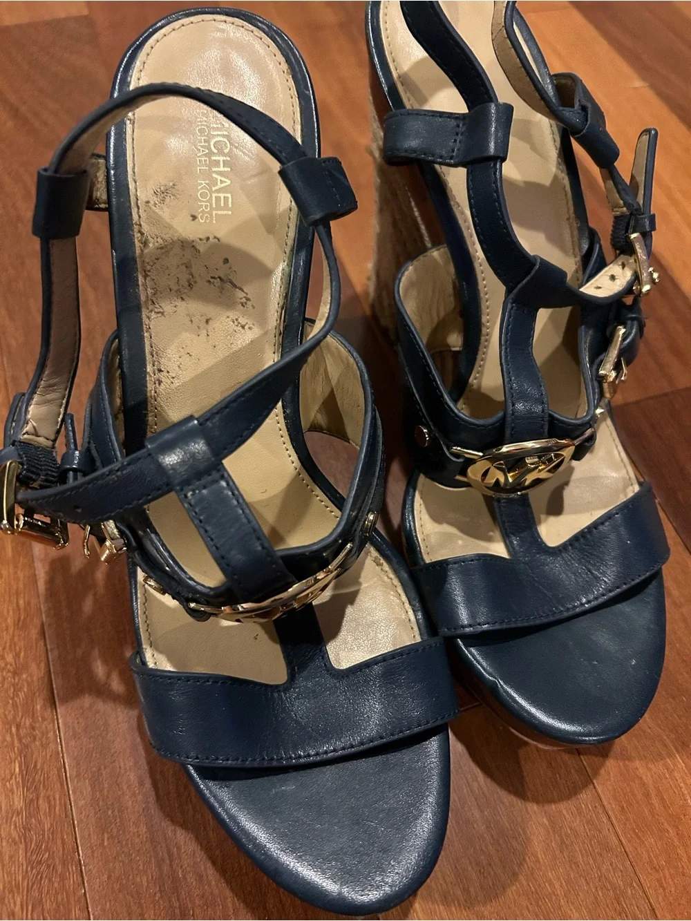 Michael Kors Wedge Espadrille Sandal MK Shoes Blue Size 8.5